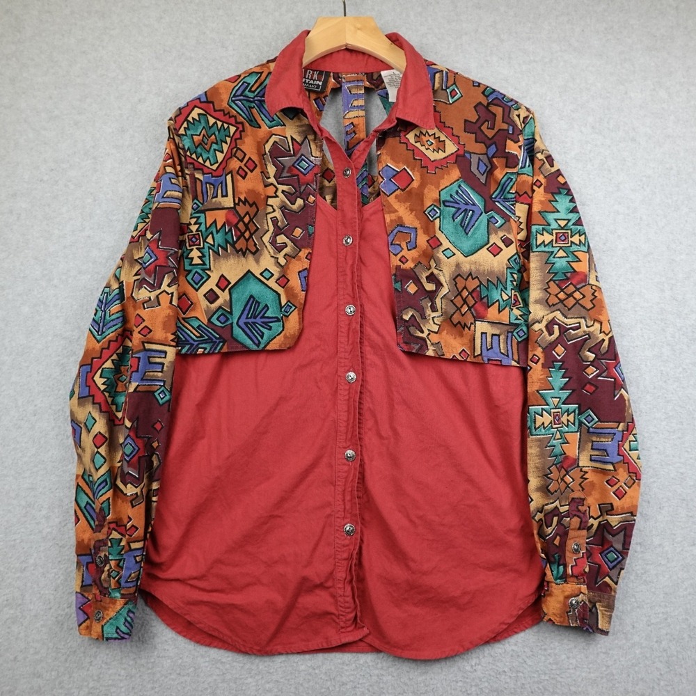 Vintage Ozark Mountain Shirt Women's Large Western Aztec Rodeo Slit Back Padded